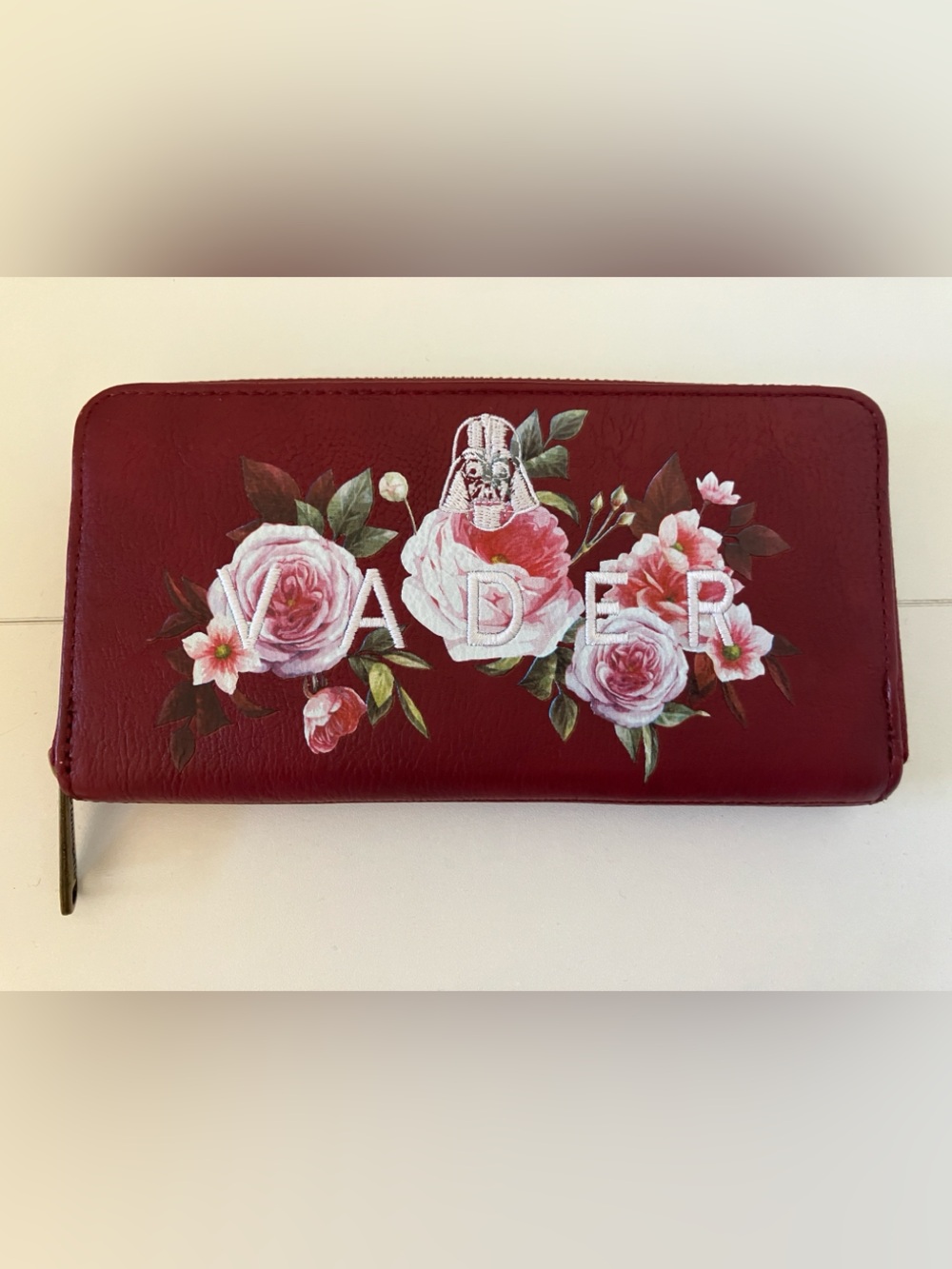 Loungefly Disney Darth Vader Burgundy Zip Floral Embroidered Wallet Star Wars